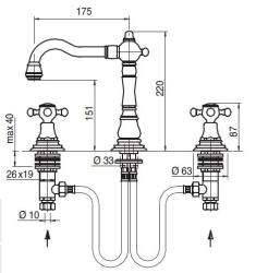 Zazzeri Kent 3-hole nostalgic Basin Tap Chrome 55010102A00CRCR