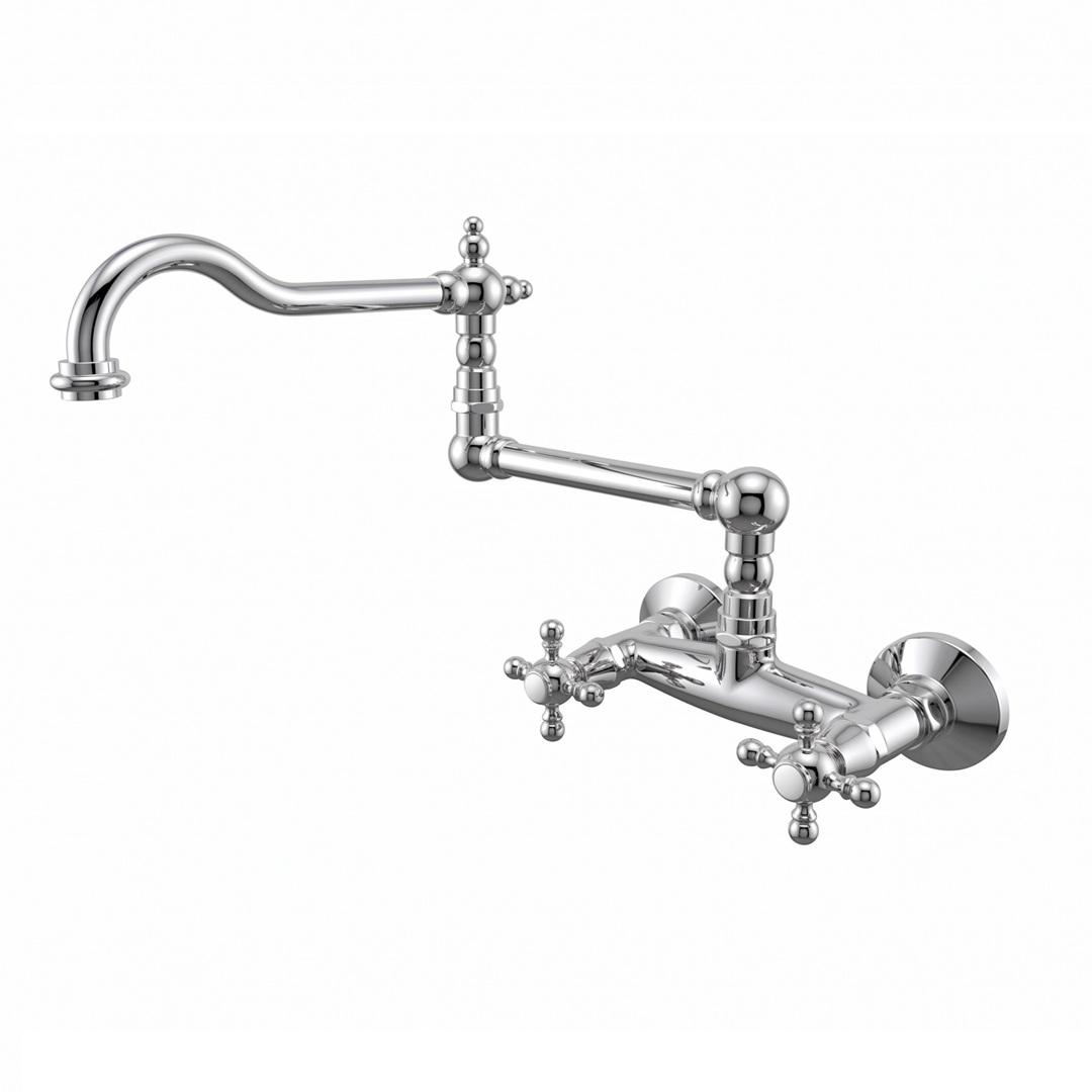PB Robinet mural classique à montage en surface avec boutons en étoile et long bec pivotant Chrome 1208855442