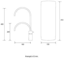Quooker PRO3 en CUBE Nordic Round  chroom 3NRCHR CUBE technische tekening