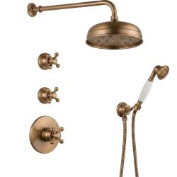 PB Nostalgic Unterputz Duschset mit Thermostat und 2 Absperrventilen - Handbrause - Regendusche 200mm - Bronze