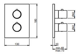 SB Universale AFBOUWDEEL  Inbouw thermostaatkraan met ronde knoppen/ rechthoekige achterplaat met 2 uitgangen volledig RVS 316 1208955190