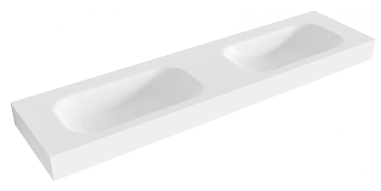 Solid-S dubbele wastafel solid surface mat wit zonder kraangat (zelf te maken) B180xD46xH12cm 1208955239