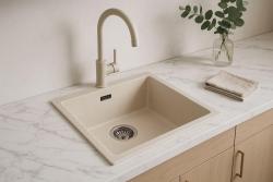 Sand-white sink, 40x40 cm, undermount and top-mount, with stainless steel plug 1208956394