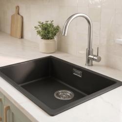 Zwarte spoelbak 50x40cm onderbouw en opbouw met rvs plug 1208956395