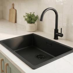 Zwarte spoelbak 50x40cm onderbouw en opbouw met zwart plug 1208956396