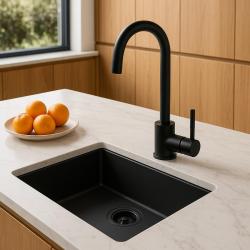 Zwarte spoelbak 50x40cm onderbouw en opbouw met zwart plug 1208956396