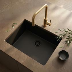 Zwarte spoelbak 50x40cm onderbouw en opbouw met zwart plug 1208956396