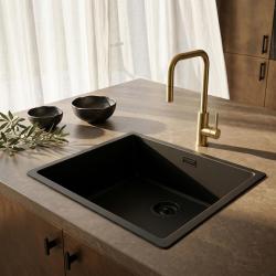 Zwarte spoelbak 50x40cm onderbouw en opbouw met zwart plug 1208956396