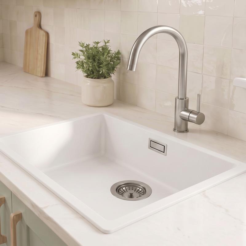 Witte Spoelbak 50x40 cm Onderbouw en Opbouw met RVS plug 1208956397