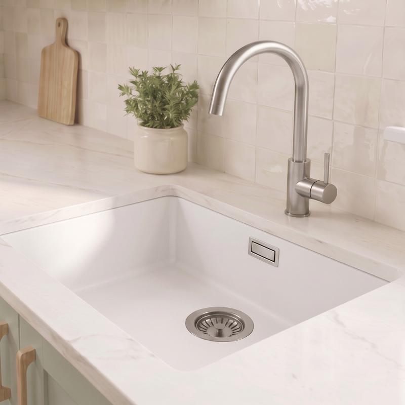 Witte Spoelbak 50x40 cm Onderbouw en Opbouw met RVS plug 1208956397