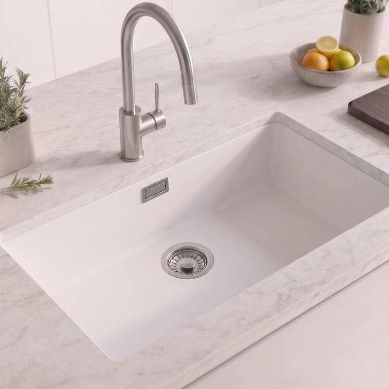 Witte grote spoelbak 70x40cm onderbouw en opbouw met rvs plug 1208956402