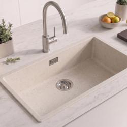 Lavello grande bianco sabbia 70x40 cm, da incasso e da appoggio, con tappo in acciaio inossidabile 1208956404