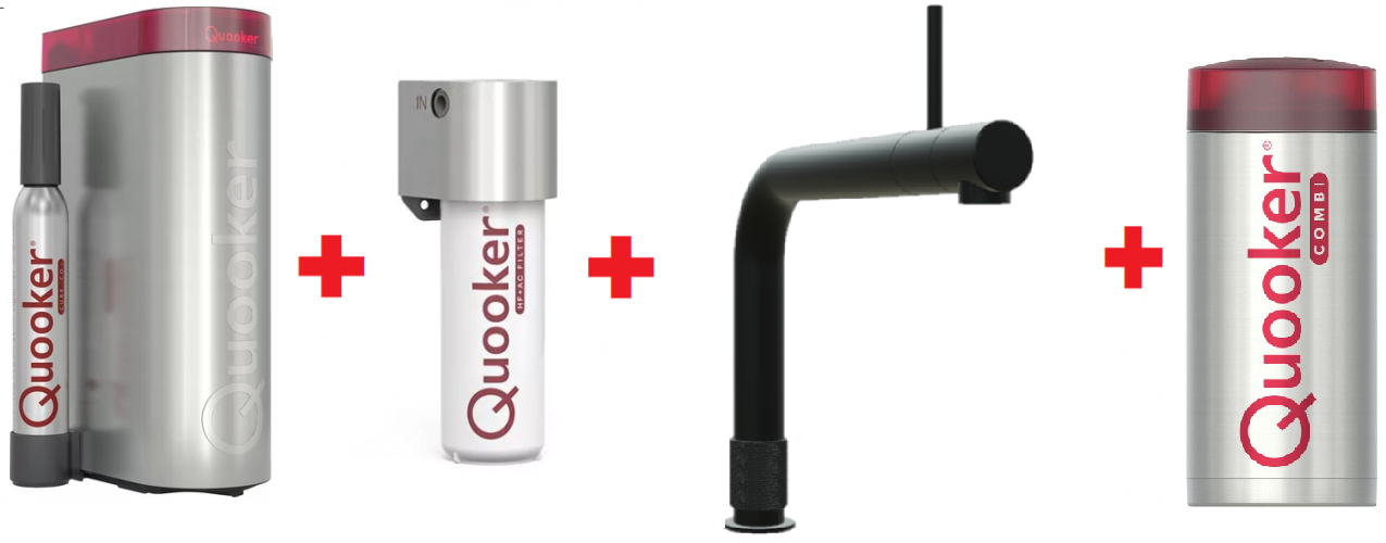 Quooker Front Zwart COMBI & CUBE Warm, koud, kokend, gefilterd, koud, bruisend water 22FRONTBLK+CUBE