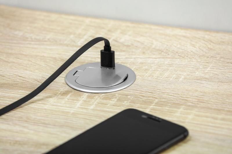 Indux Charger Mini inbouw stopcontact zilver 1x penaarde Type E + USB-A 2,1A 3600W Ø60 mm