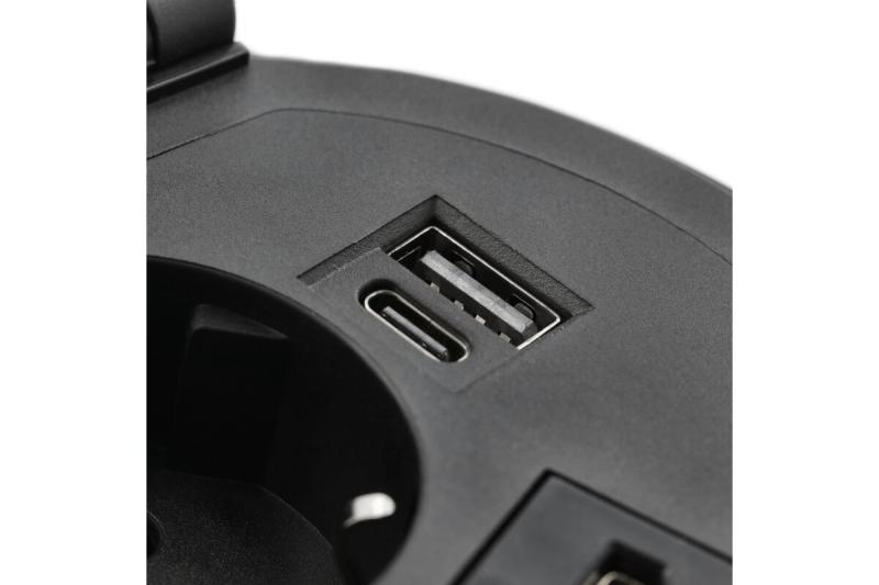 Indux Charger Plus inbouw stopcontact zwart 1x randaarde Type F + USB-A & USB-C + draadloos laden 5W Ø80 mm
