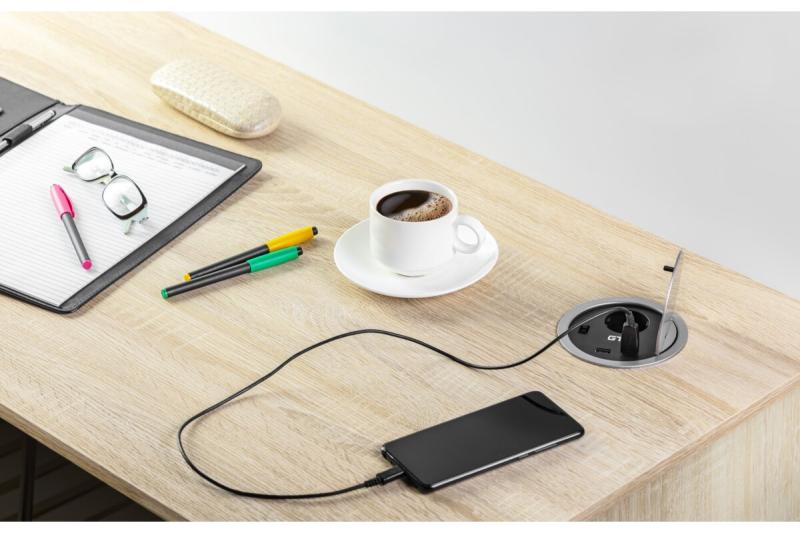 Indux Charger inbouw stopcontact zilver 1x randaarde Type F + 2x USB-A 2,1A 3600W Ø100 mm
