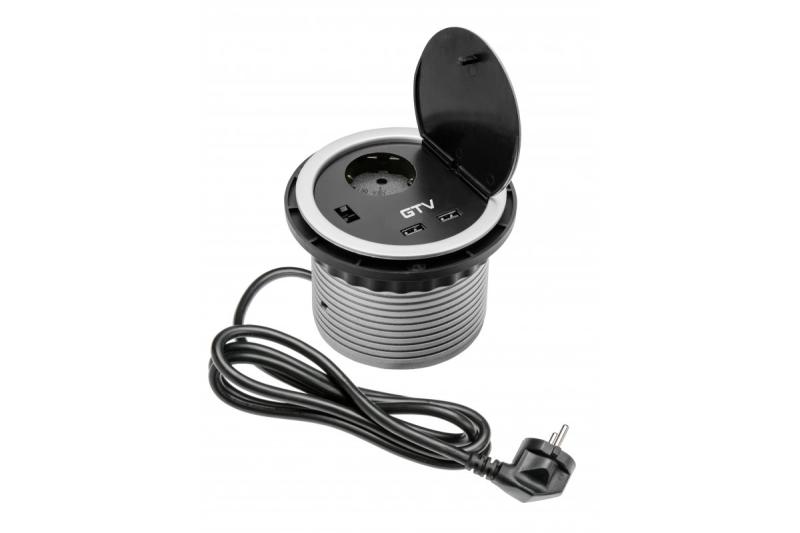 Indux Charger inbouw stopcontact zilver 1x randaarde Type F + 2x USB-A 2,1A 3600W Ø100 mm