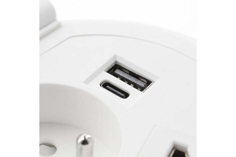 Indux Charger Plus inbouw stopcontact wit 1x penaarde Type E + USB-A & USB-C + HDMI + RJ45 + draadloos laden 5W