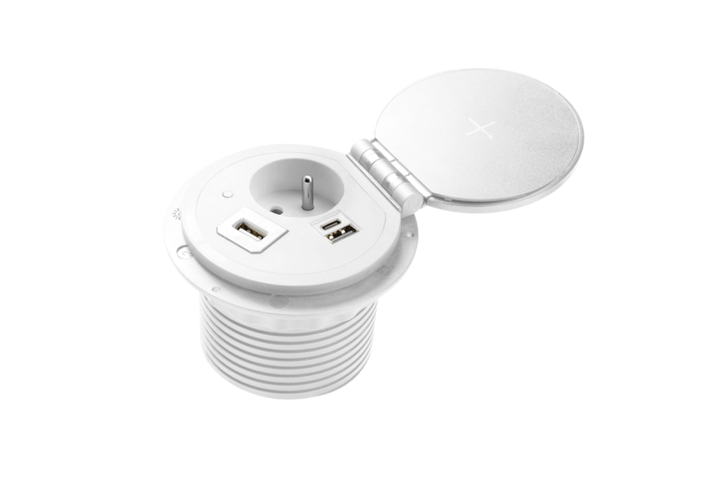 Indux Charger Plus inbouw stopcontact wit 1x penaarde Type E + USB-A & USB-C + HDMI + RJ45 + draadloos laden 5W