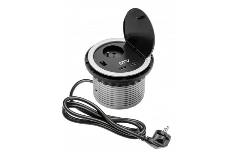 Indux Charger inbouw stopcontact zilver 1x penaarde Type E + 2x USB-A 2,1A 3600W Ø100 mm