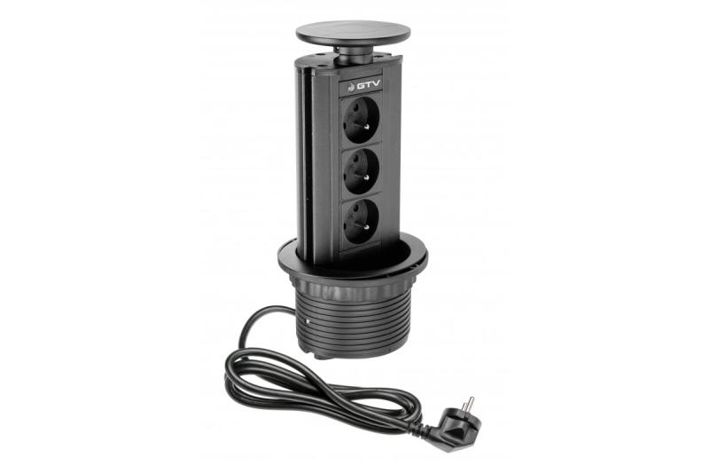 Indux Up & Down uitschuifbaar stopcontact zwart 3x penaarde Type E 3600W Ø100 mm