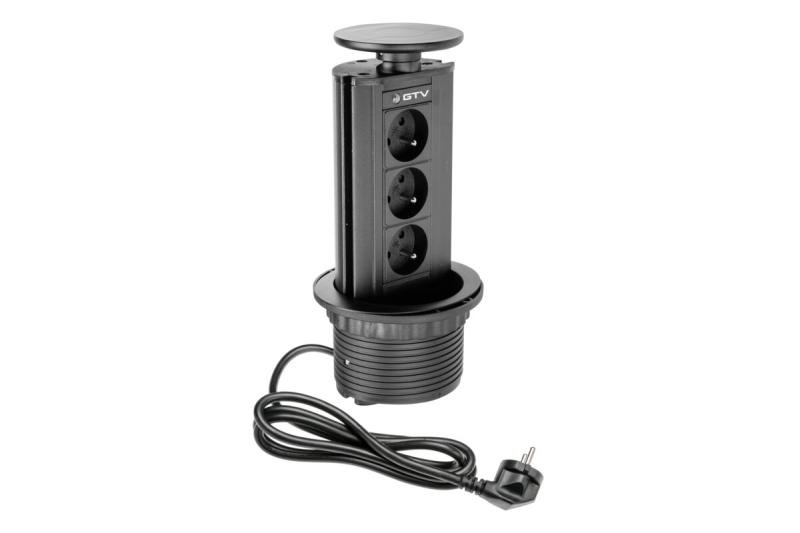 Indux Up & Down uitschuifbaar stopcontact zwart 3x penaarde Type E 3600W Ø100 mm