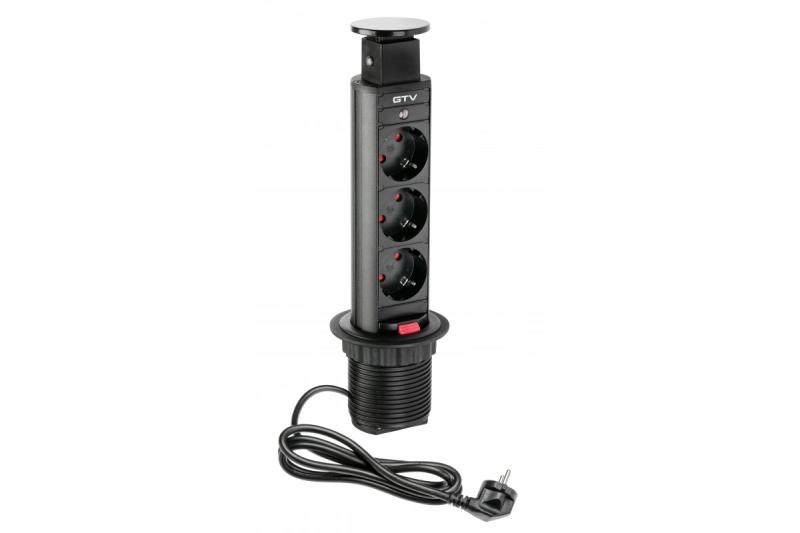 Indux Up & Down uitschuifbaar stopcontact zwart 3x randaarde Type F 3600W Ø60 mm