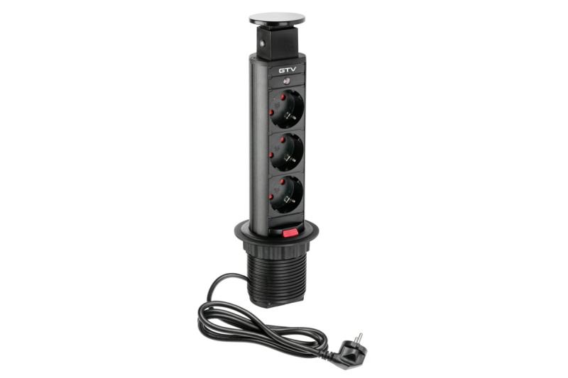 Indux Up & Down uitschuifbaar stopcontact zwart 3x randaarde Type F 3600W Ø60 mm