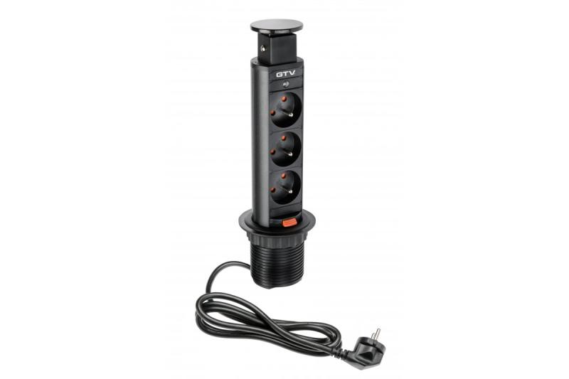 Indux Up & Down uitschuifbaar stopcontact zwart 3x penaarde Type E 3600W Ø60 mm