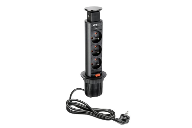 Indux Up & Down uitschuifbaar stopcontact zwart 3x penaarde Type E 3600W Ø60 mm