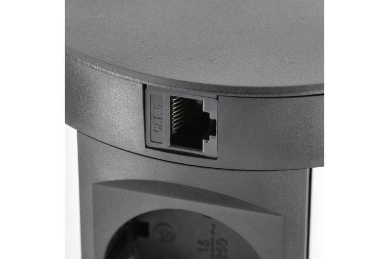 Indux Comfort Plus pop-up stopcontact zwart 4x penaarde Type E + 2x USB-A + 2x RJ45 + draadloos laden 5W