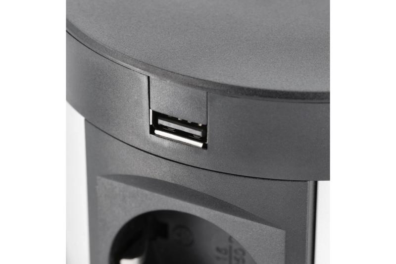Indux Comfort Plus pop-up stopcontact zwart 4x penaarde Type E + 2x USB-A + 2x RJ45 + draadloos laden 5W