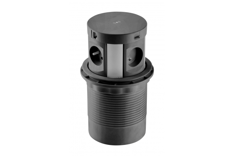 Indux Comfort Plus pop-up stopcontact zwart 4x penaarde Type E + 2x USB-A + 2x RJ45 + draadloos laden 5W