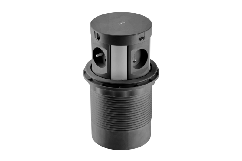 Indux Comfort Plus pop-up stopcontact zwart 4x penaarde Type E + 2x USB-A + 2x RJ45 + draadloos laden 5W