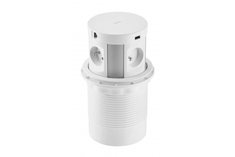 Indux Comfort Plus pop-up stopcontact wit 4x penaarde Type E + 2x USB-A + 2x RJ45 + draadloos laden 5W