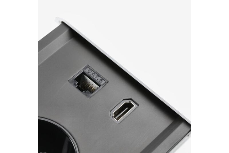 Indux Prestino inbouw bureaustopcontact wit 2x randaarde Type F + USB-A & USB-C + HDMI + RJ45