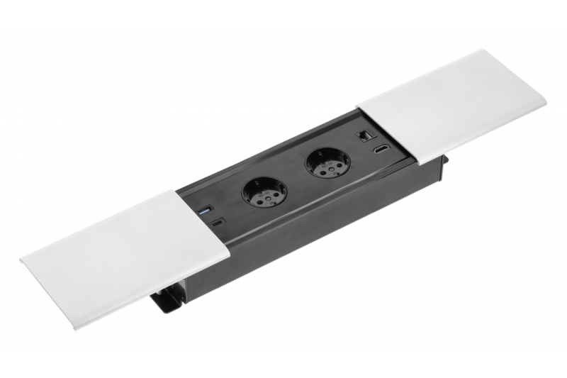 Indux Prestino inbouw bureaustopcontact wit 2x randaarde Type F + USB-A & USB-C + HDMI + RJ45