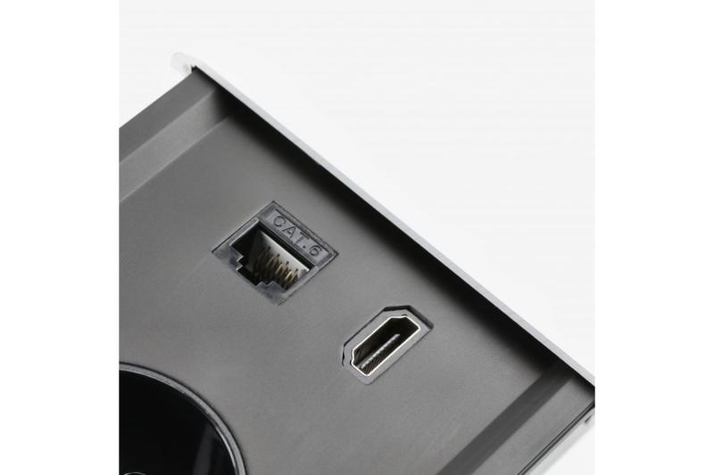 Indux Prestino inbouw bureaustopcontact wit 2x randaarde Type F + USB-A & USB-C + HDMI + RJ45
