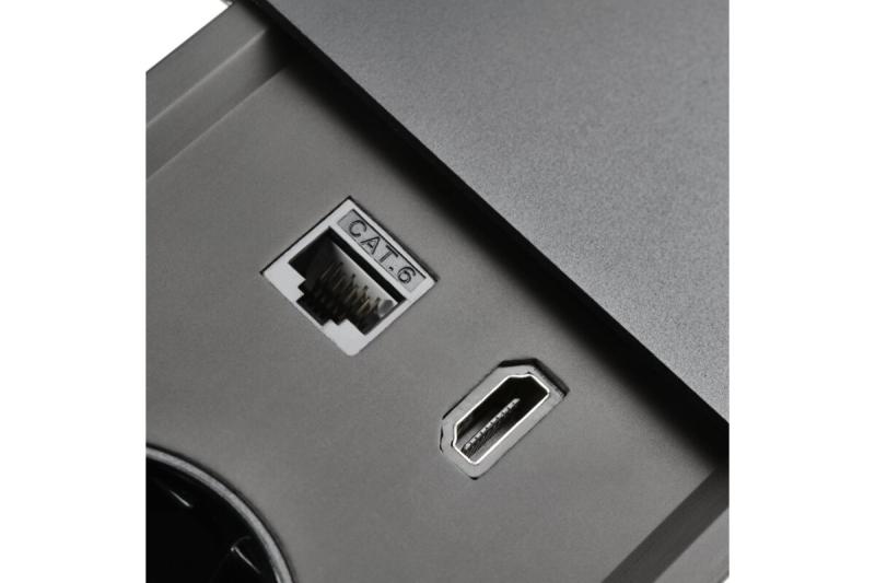 Indux Prestino inbouw bureaustopcontact zwart 2x randaarde Type F + USB-A & USB-C + HDMI + RJ45
