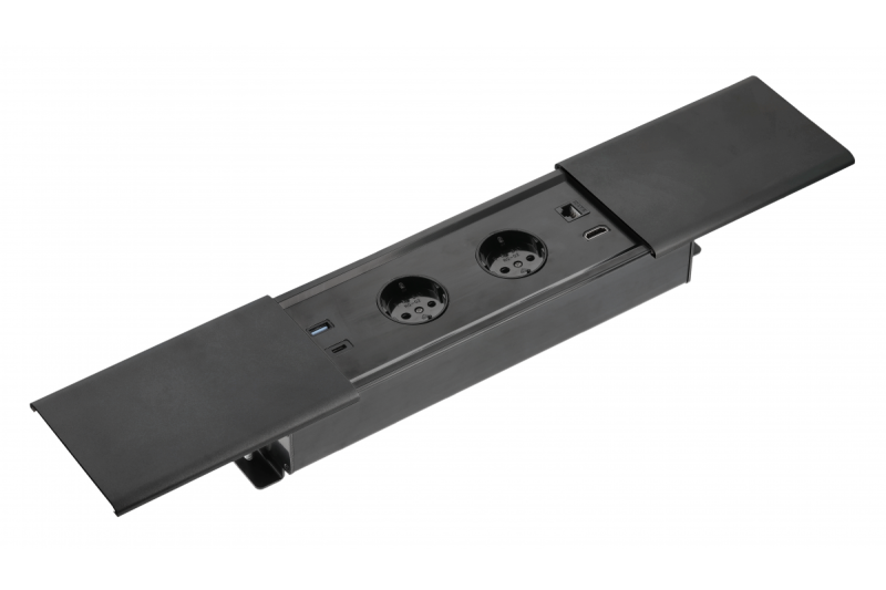Indux Prestino inbouw bureaustopcontact zwart 2x randaarde Type F + USB-A & USB-C + HDMI + RJ45