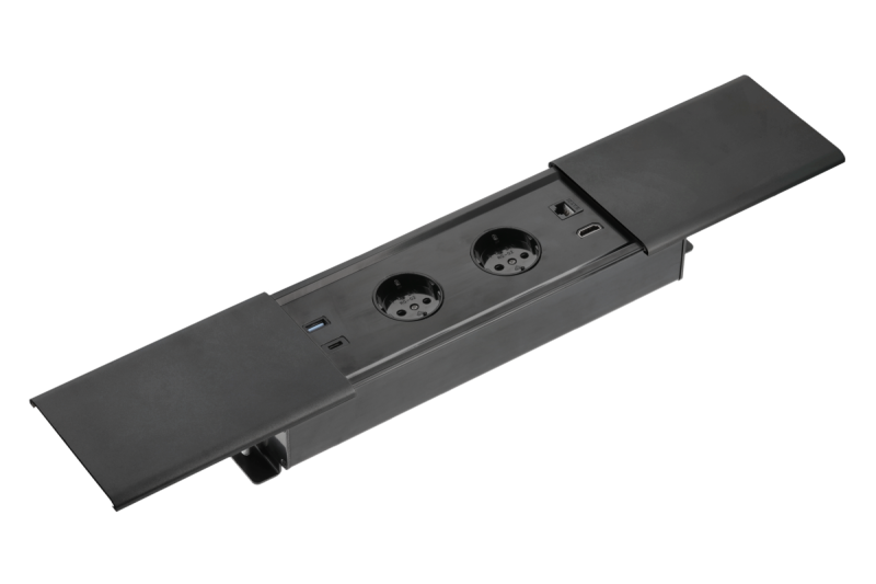 Indux Prestino inbouw bureaustopcontact zwart 2x randaarde Type F + USB-A & USB-C + HDMI + RJ45