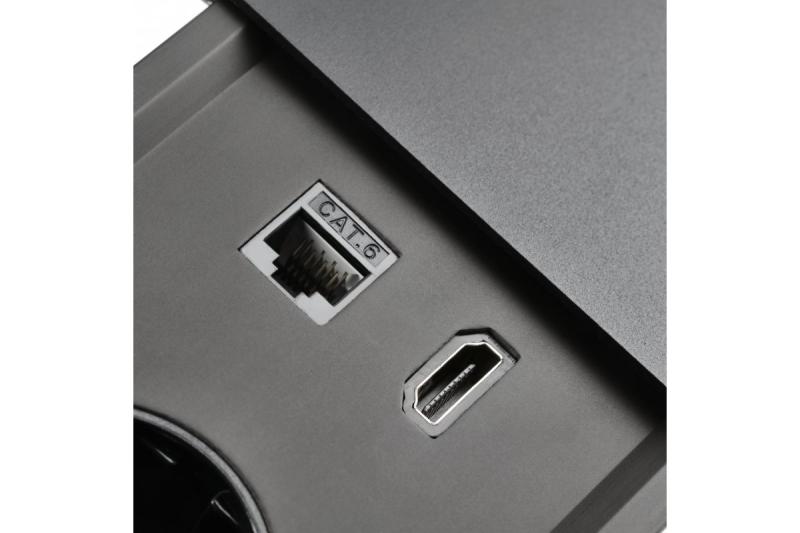 Indux Prestino inbouw bureaustopcontact zwart 2x randaarde Type F + USB-A & USB-C + HDMI + RJ45