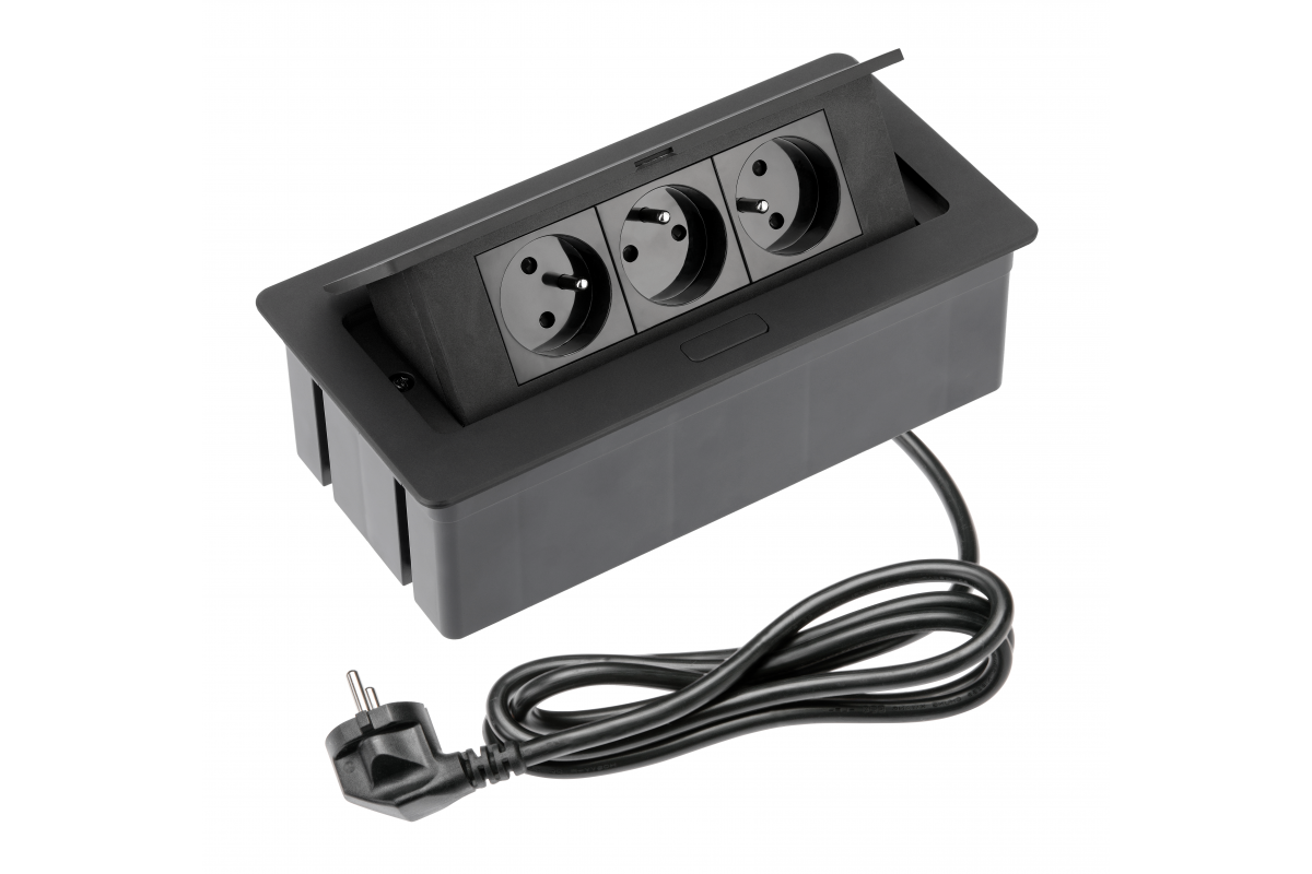 Indux Gniazdko podtynkowe SOFT czarne 3-pinowe z uziemieniem typ E 3600 W
