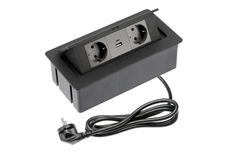 Indux SOFT inbouw stopcontact zwart 2x randaarde Type F + USB-A & USB-C 3600W