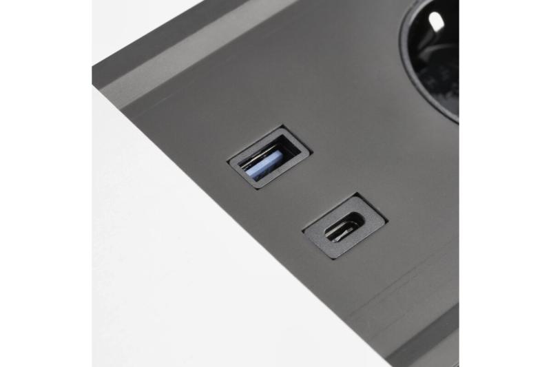 Indux Prestino inbouw bureaustopcontact wit 2x penaarde Type E + USB-A & USB-C + HDMI + RJ45