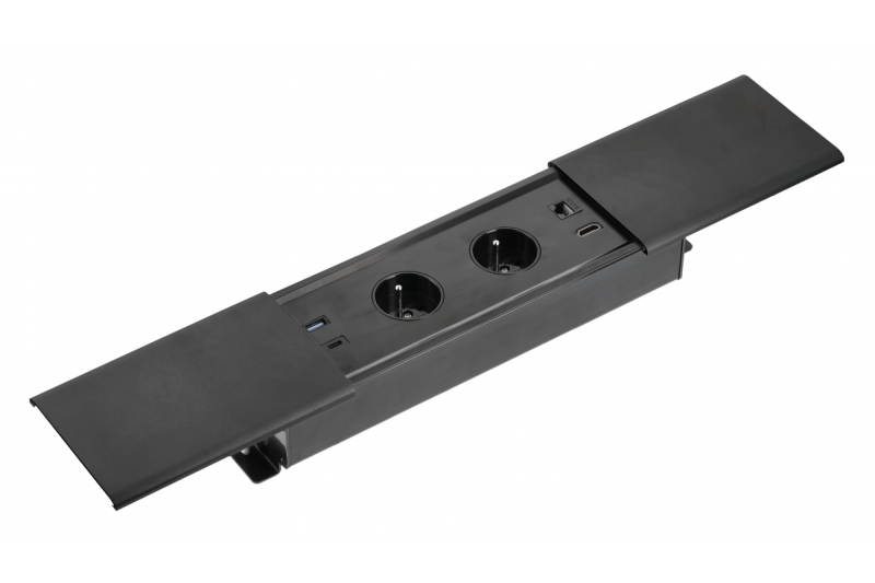 Indux Prestino inbouw bureaustopcontact zwart 2x penaarde Type E + USB-A & USB-C + HDMI + RJ45