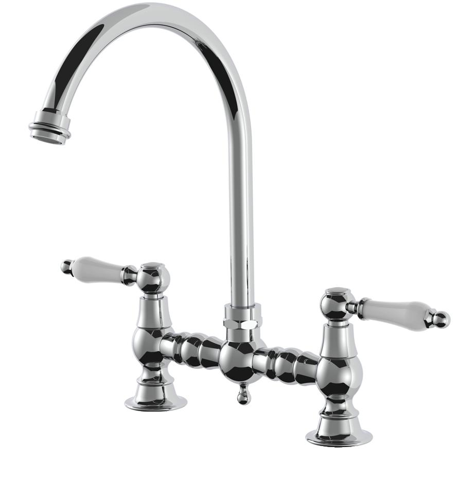 AquaTrimo Country 2 gats klassieke keuken nostalgische brug keukenkraan met ronde uitloop chroom 21CT7655CM