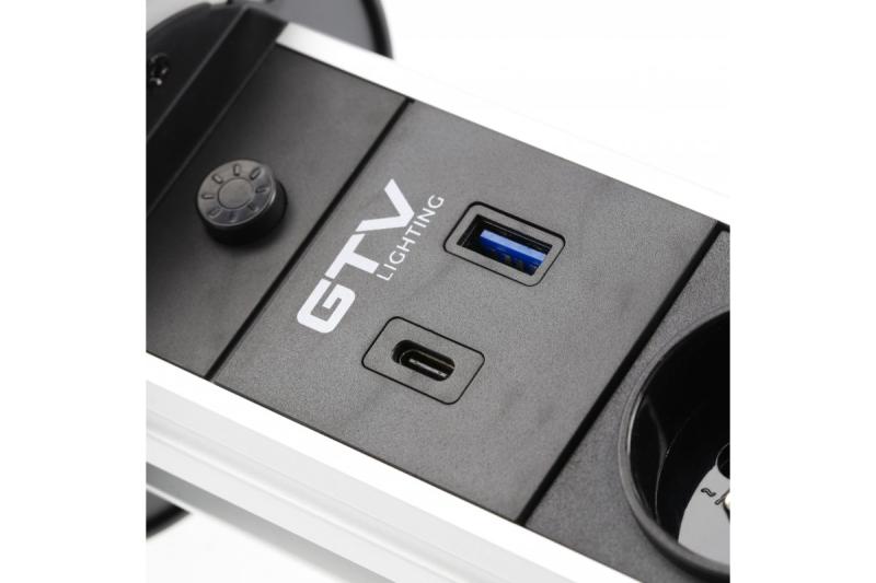 Indux Camino uitschuifbaar stopcontact wit 2x randaarde + USB-A & USB-C + draadloos laden 10W Ø80 mm