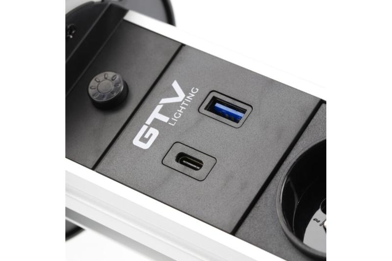 Indux Camino uitschuifbaar stopcontact wit 2x randaarde + USB-A & USB-C + draadloos laden 10W Ø80 mm