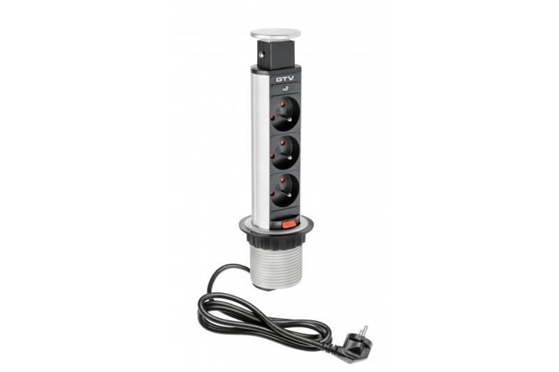 Indux Up & Down uitschuifbaar stopcontact zilver 3x penaarde Type E 3600W Ø60 mm